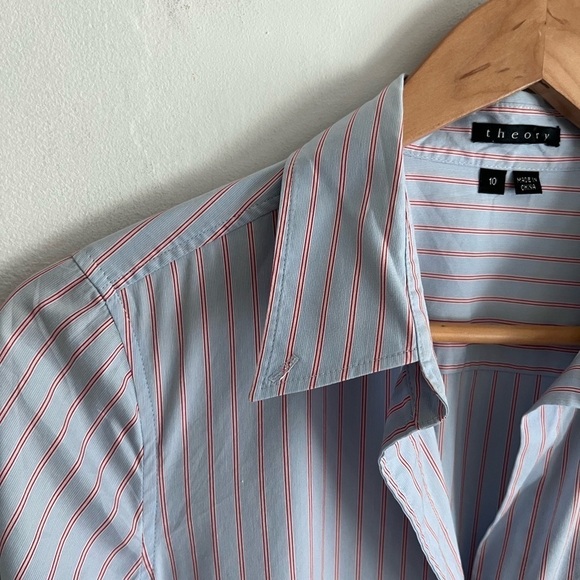 Theory Striped Orange and Light Blue Cotton Blend Shirt Dress - Picture 3 of 9